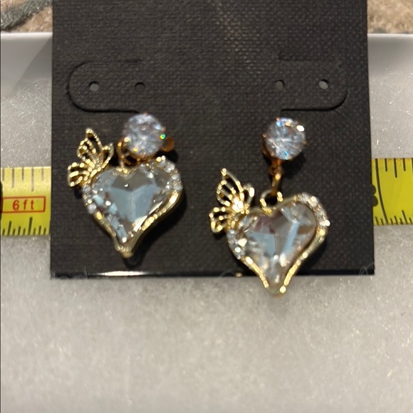 Stanley Gold and Silver Heart Earrings with Crystal Accents - Picture 6 of 12